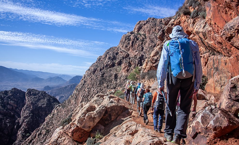 Group of hiker on the Amazigh path into Adad Madni summit