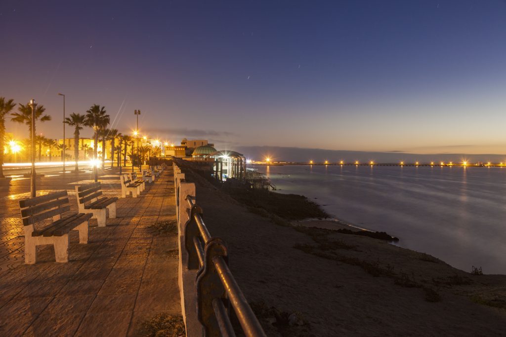Corniche in Dakhla at night. Dakhla.