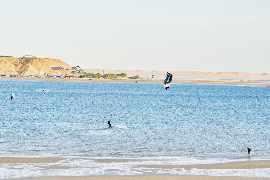 Kite surfer on the beach in dakhla city morocco.