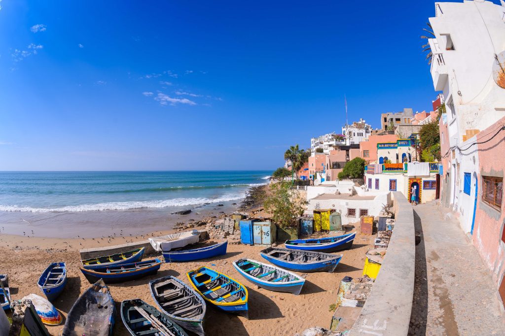 A view of taghazout surf and fishing village in agadir,morocco.