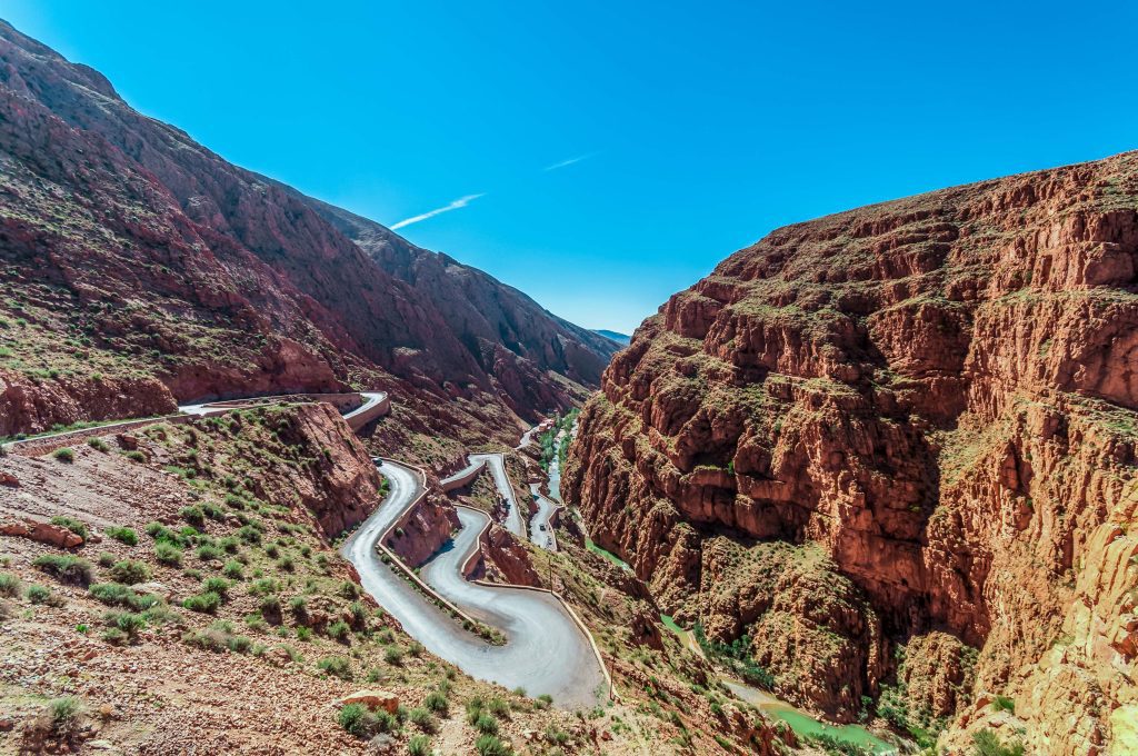 View on Narrow serpentine by Dades gorge in Morocco.